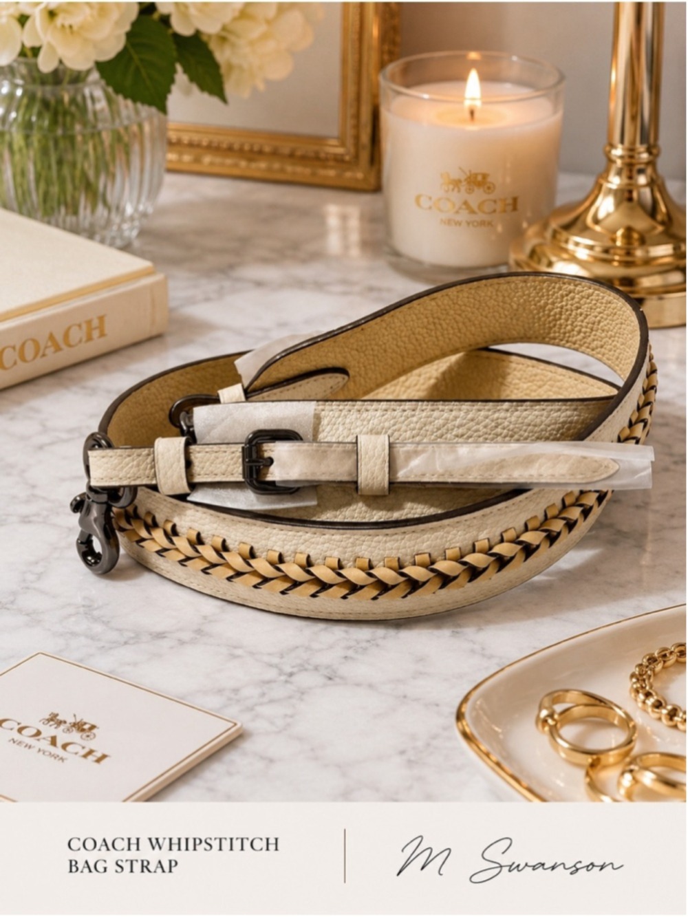 NEW Coach Whipstitch Leather Bag Strap Beige Gunmetal Style 68586 NWT